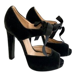 EMPORIO ARMANI Velvet Mary Jane Heels 6 Black